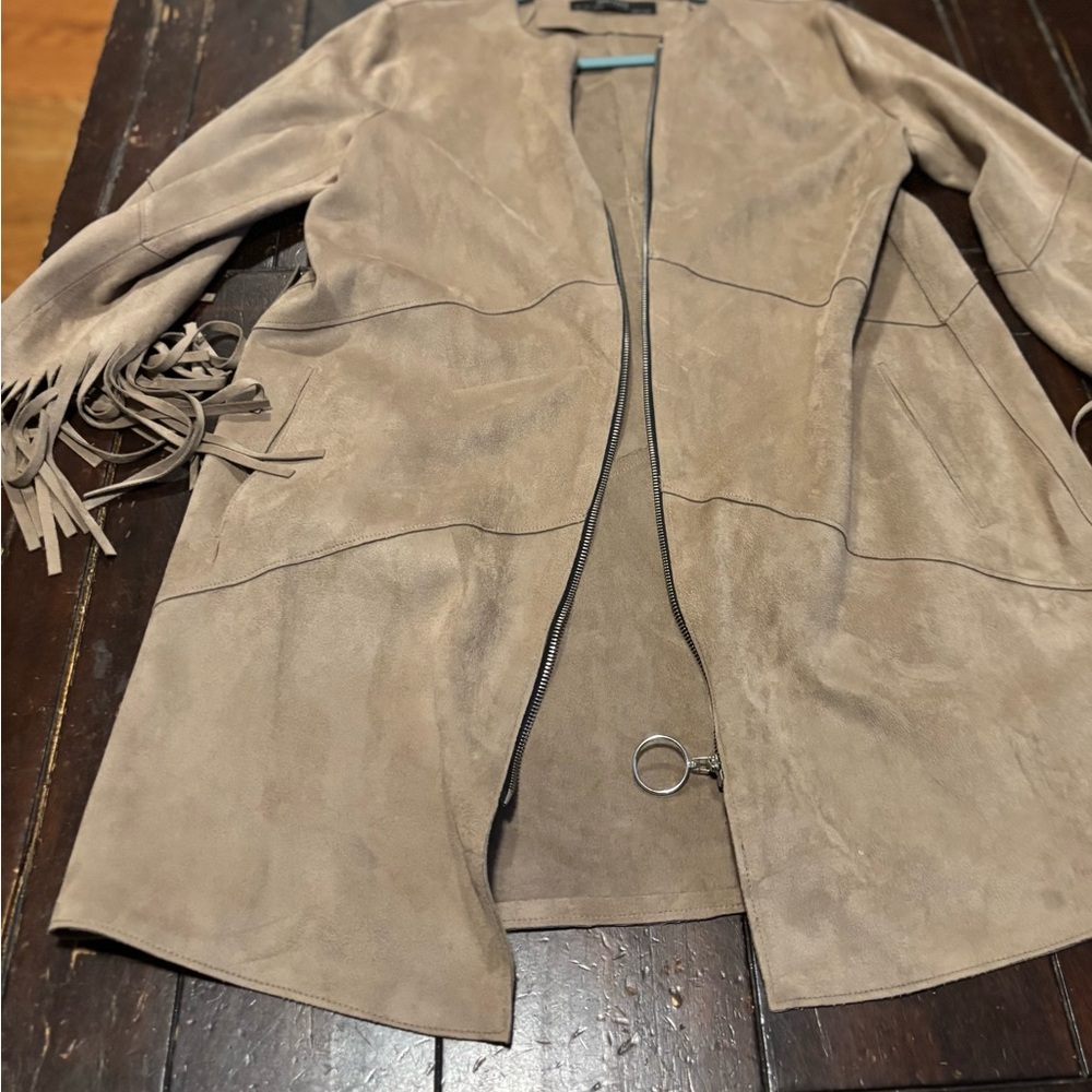 Zara Taupe Leather Jacket with Fringe